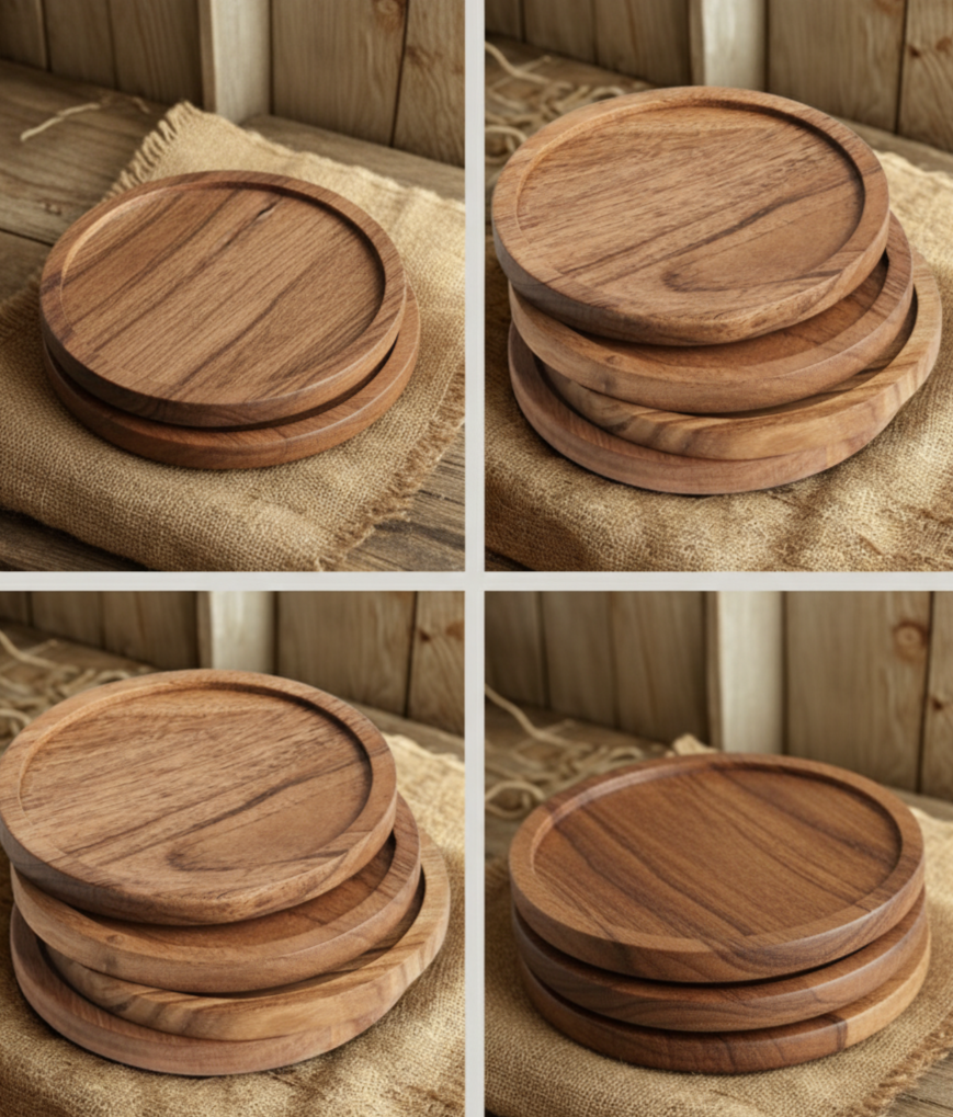 WOODEN COASTERS (4PC)